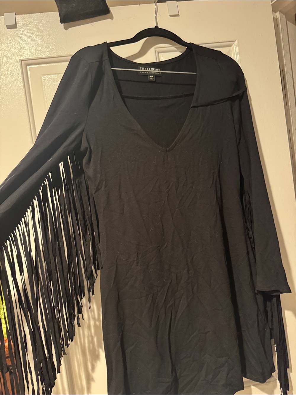Idyllwind Black Long-Sleeve Fringe V-Neck Dress
